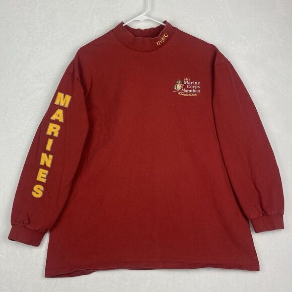 Vintage 90s Marina Corps Marathon USMC Shirt Mens Extra Large Red Long Sleeve - Picture 2 of 10
